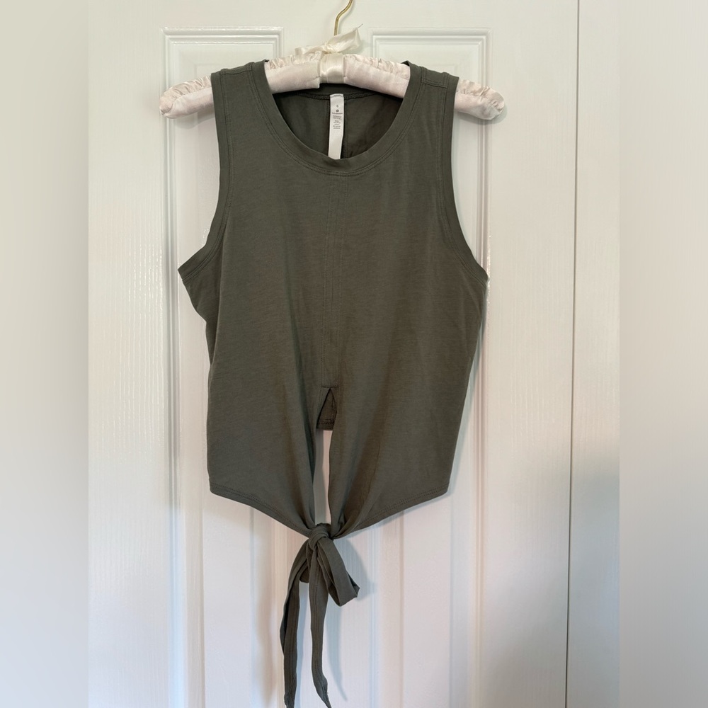 Lululemon Time to Restore Front Tie Waist High Crop Tank Size 6 Sage Green